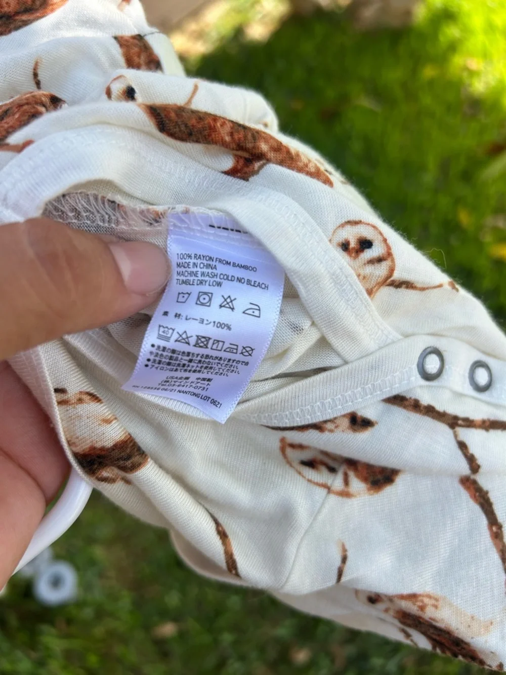 Milkbarn Cream and Brown Owl Print Long-Sleeve One-Piece